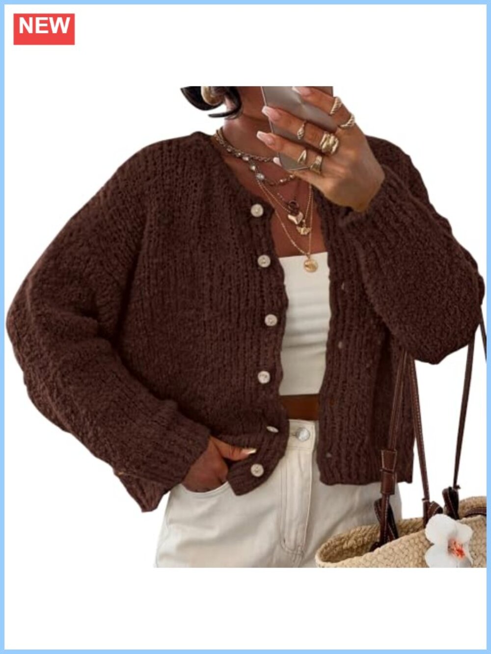 KIRUNDO Chunky Knit Button Up Cardigan Sweater Long Sleeve Crewneck